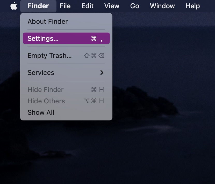 finder settings drop down