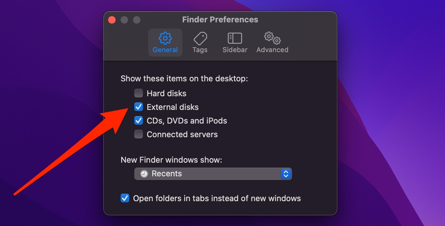 show external disks on desktop mac