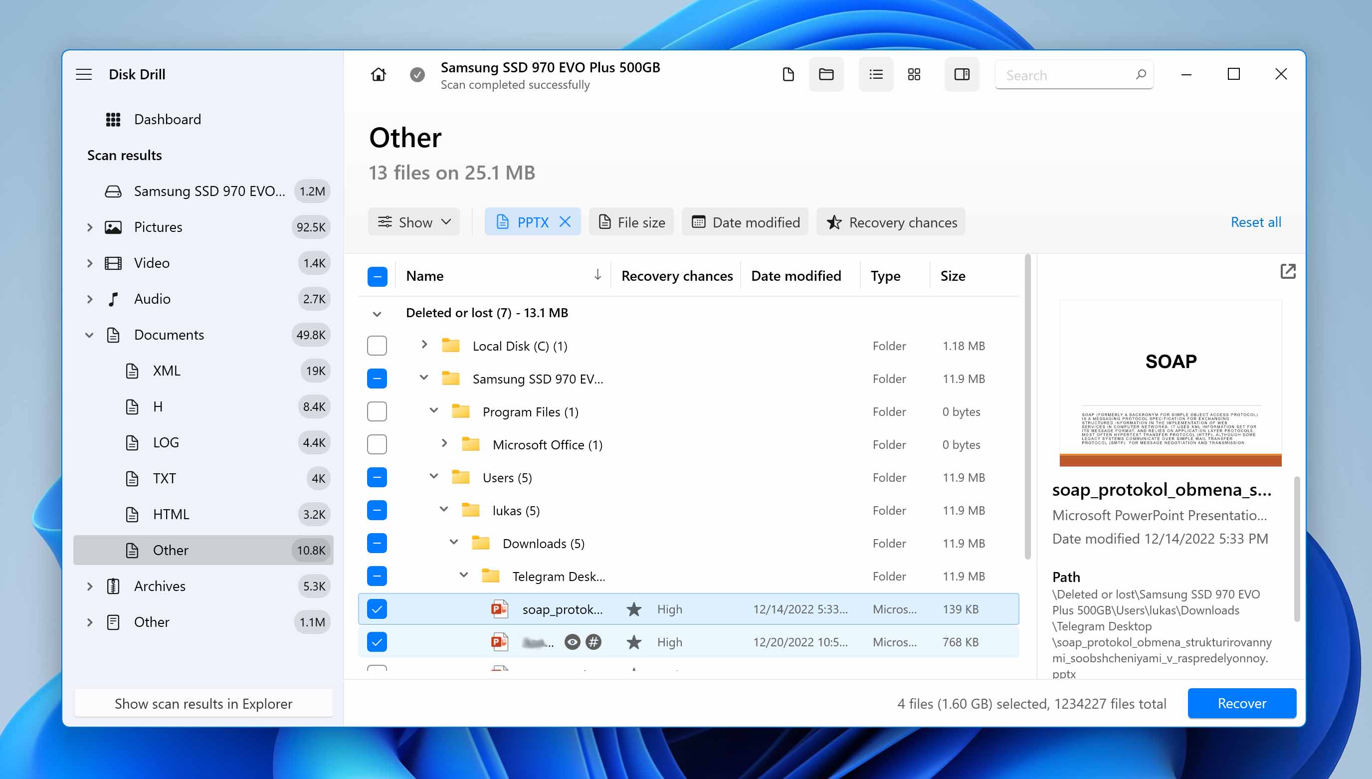 selecting files for recovery in Disk Drill