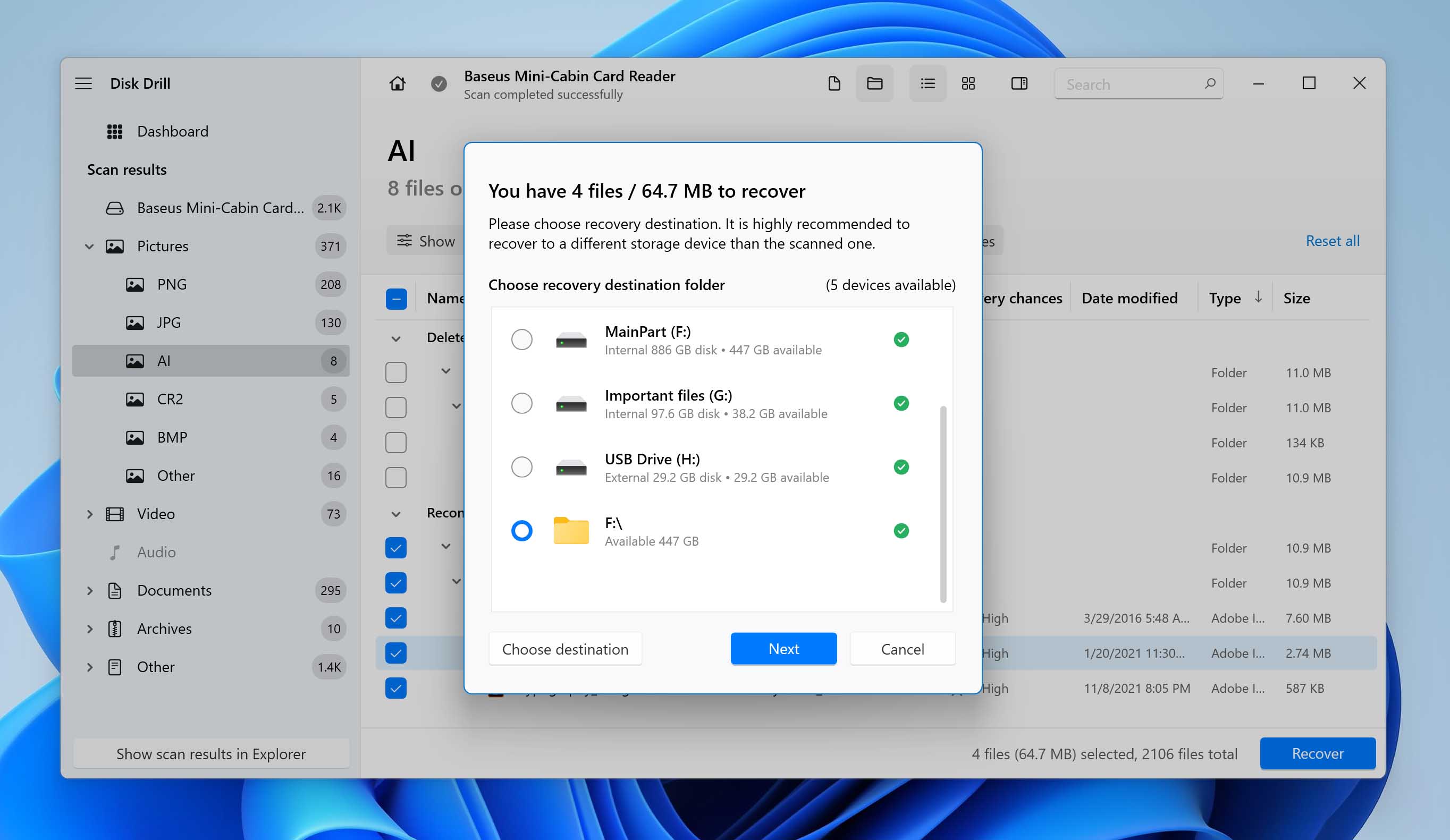 Choose Unsaved Illustrator (AI) recover location file for Disk Drill. 