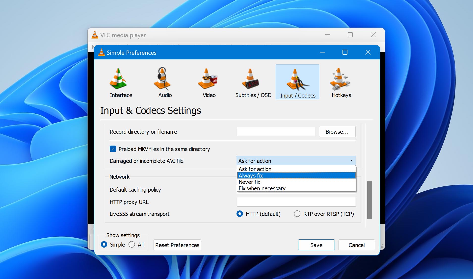 Setting to "always fix" in VLC media player preferences.