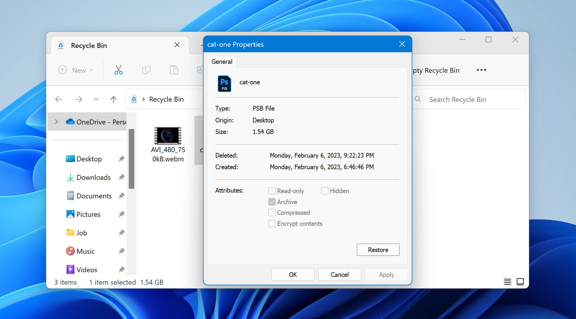 Restore files from Windows recycle bin.