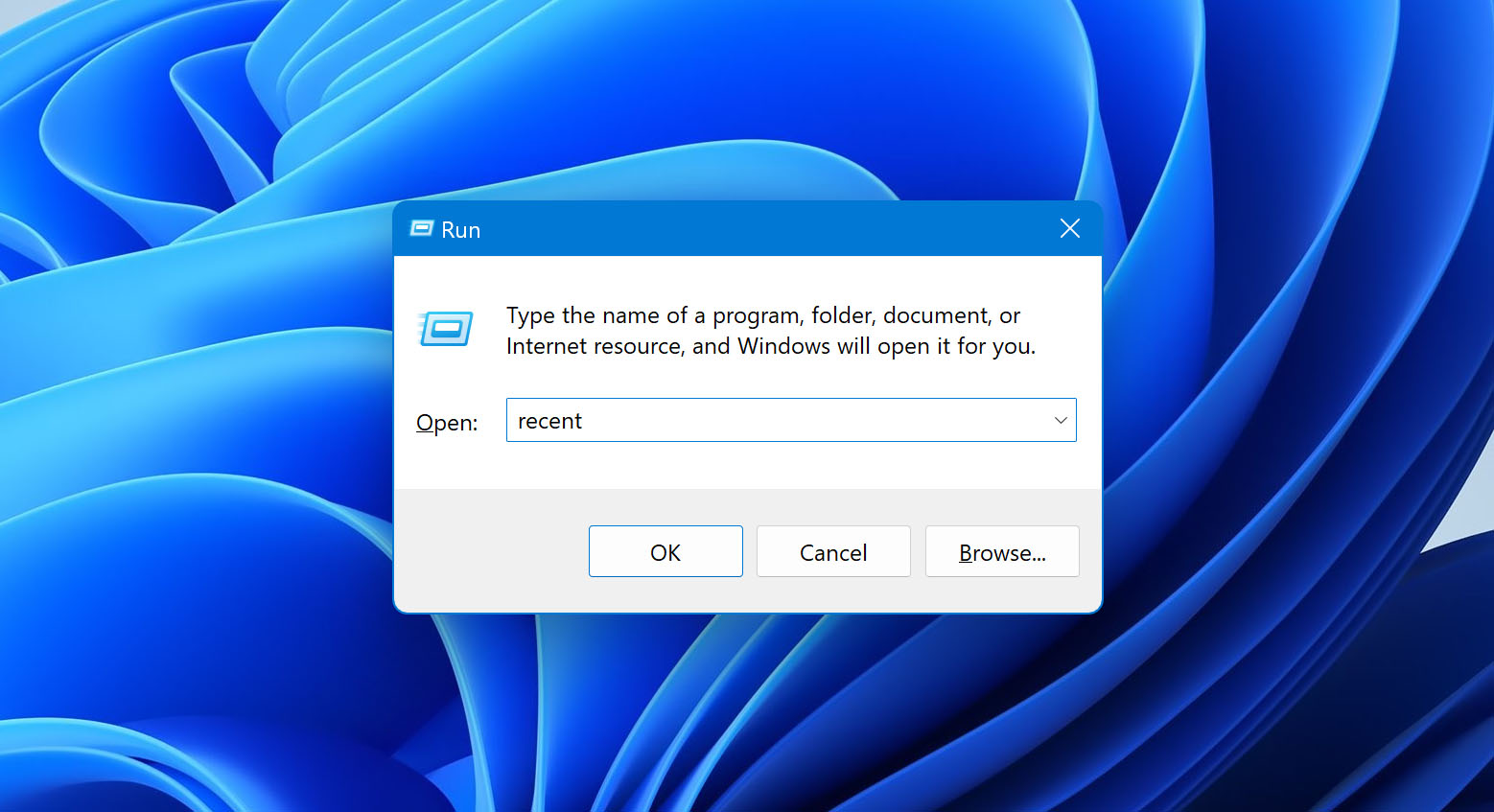 Access recent files folder in Windows.