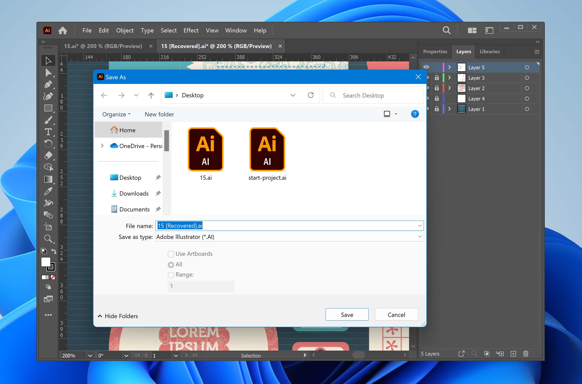 Save Illustrator (AI) file backup.