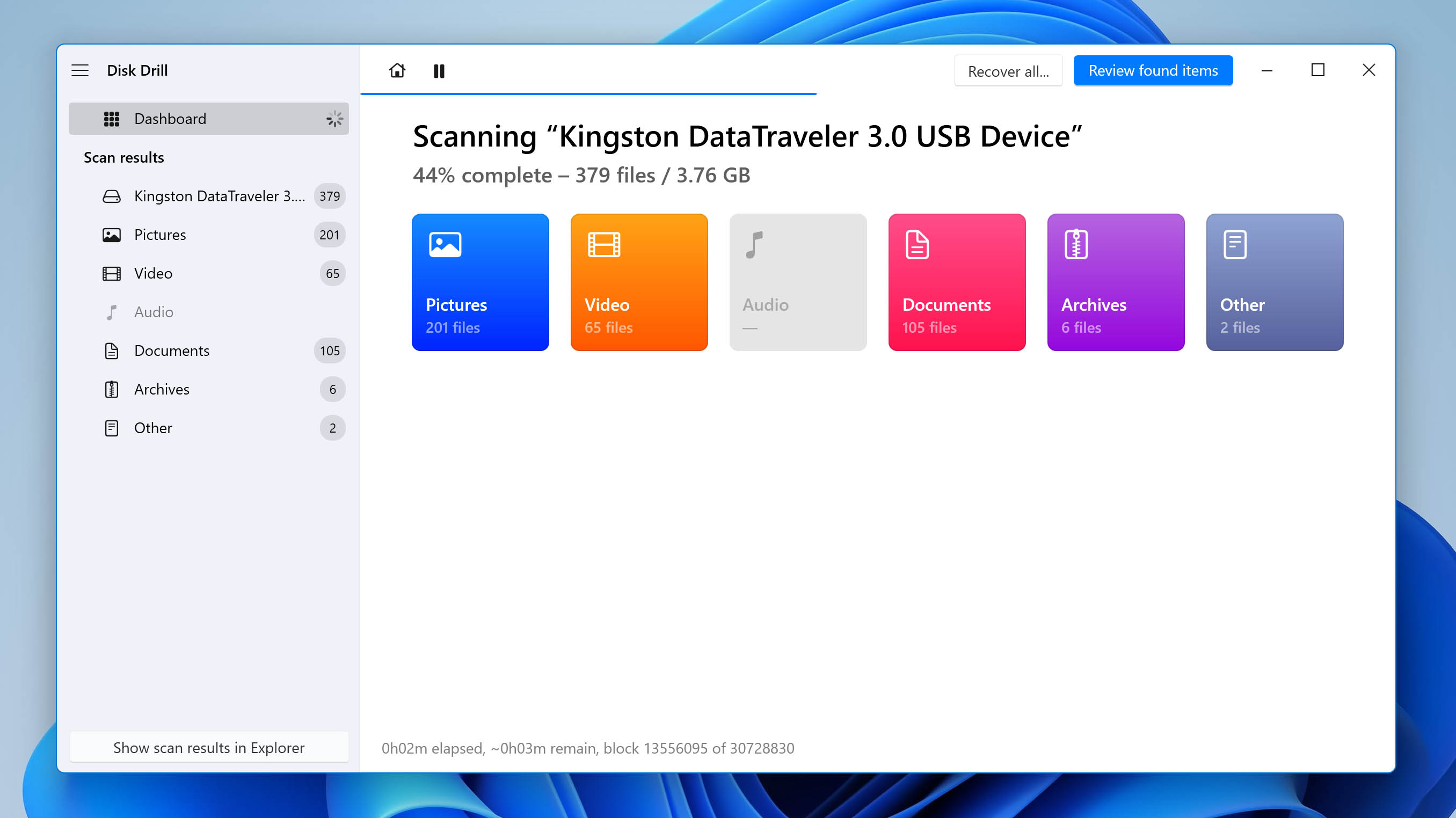 Disk Drill stop scanning option.