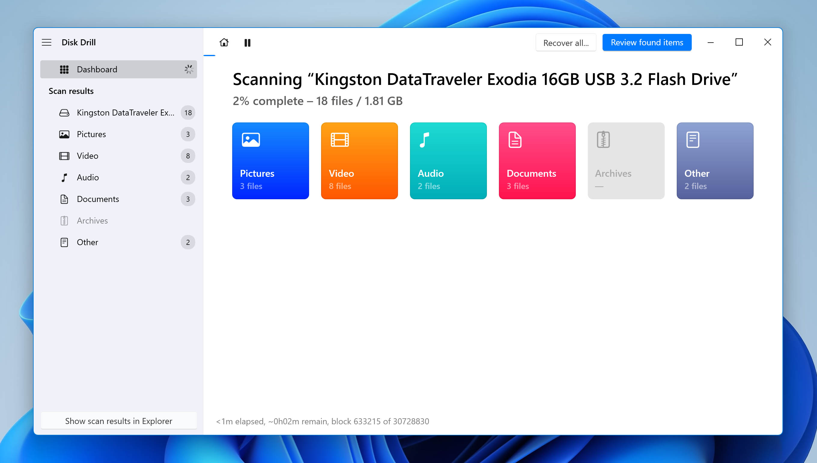 Scan window Disk Drill.