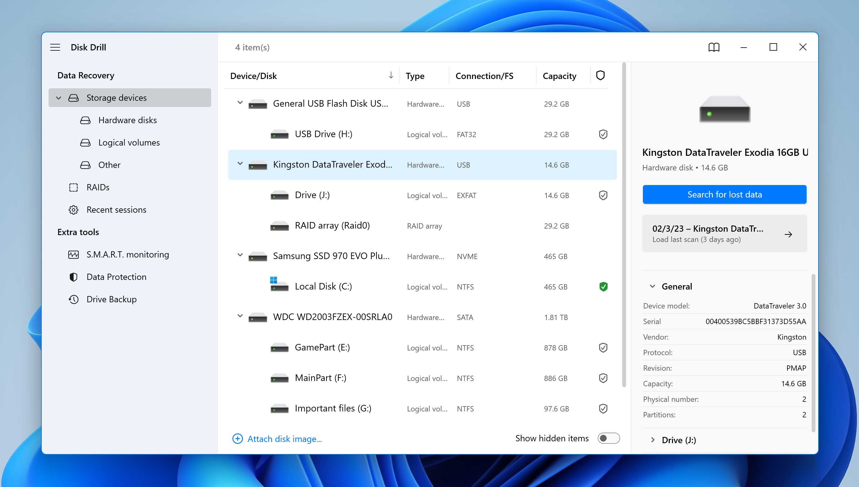 Select the storage in Disk Drill.