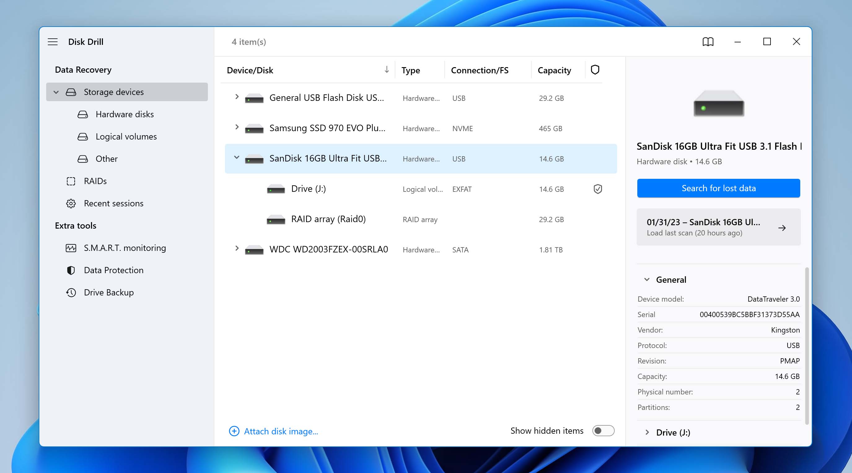 Search for lost WMV media files in Disk Drill.