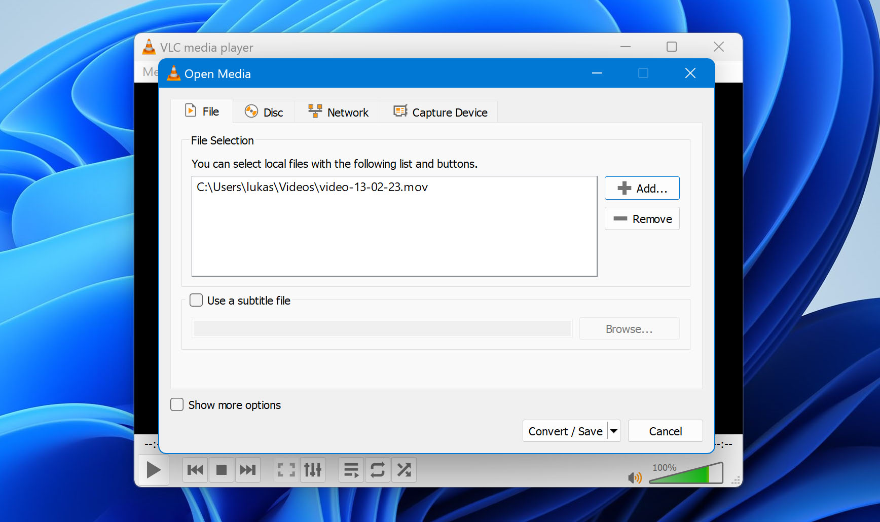 VLC convert add option.