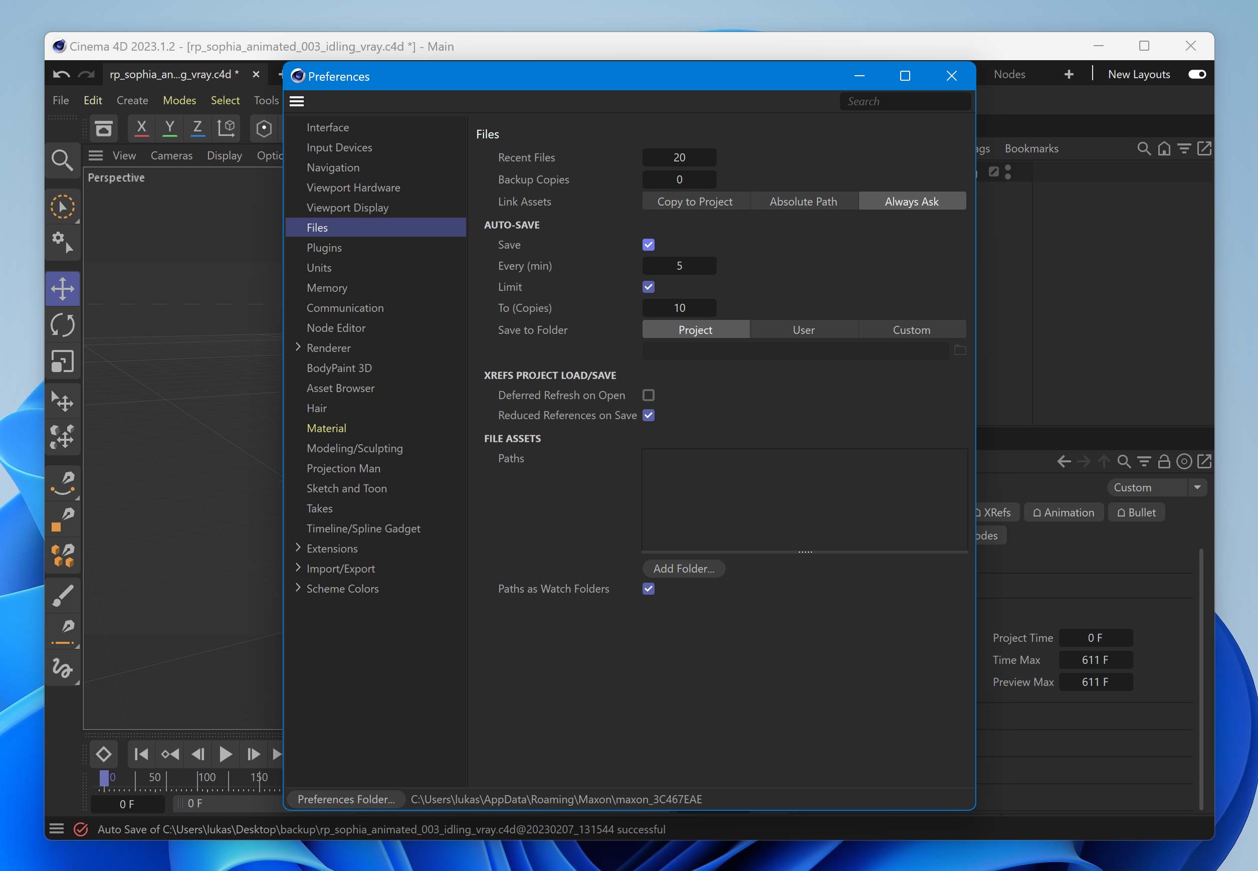 Autosave feature in cinema 4D.