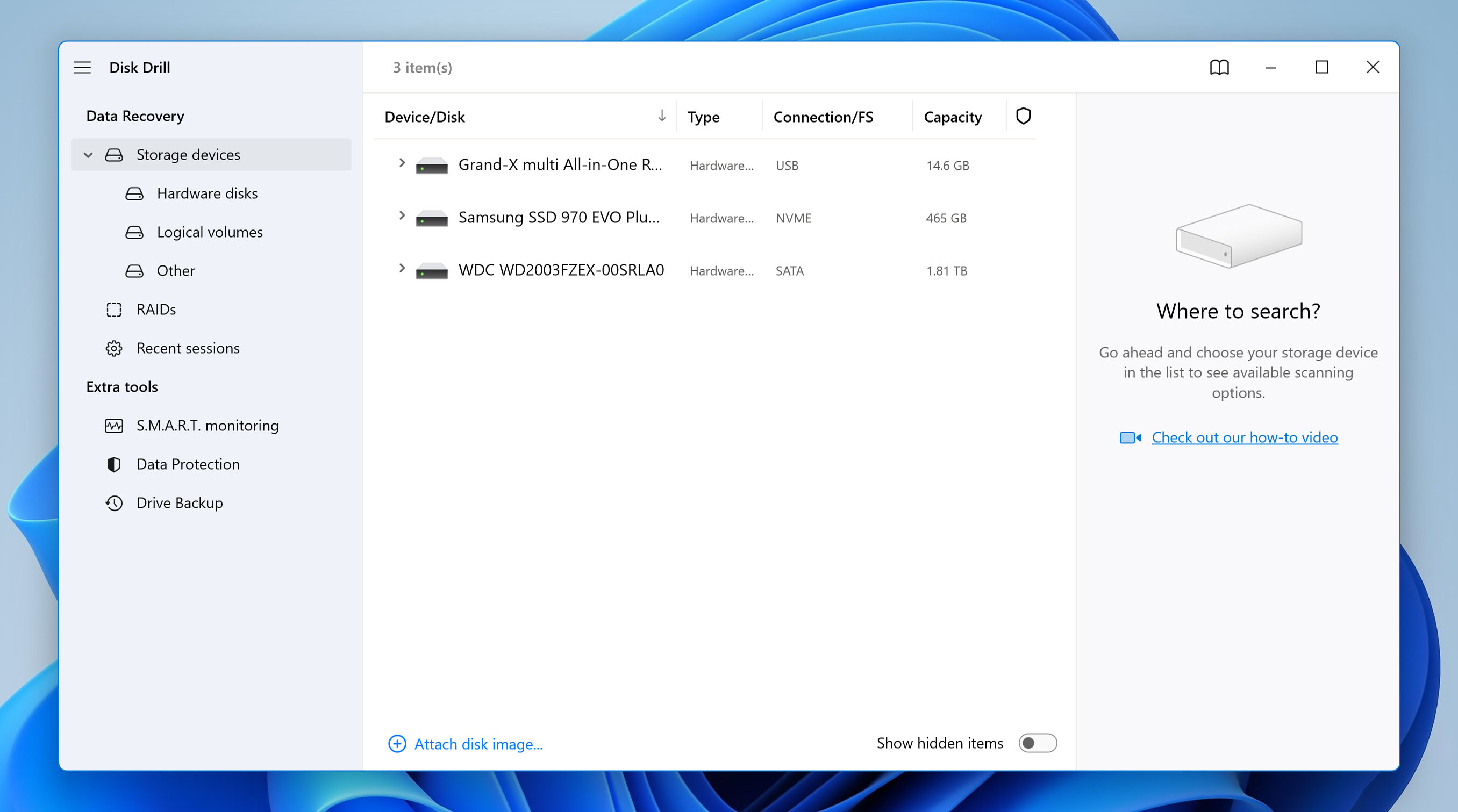 disk drill main window interface