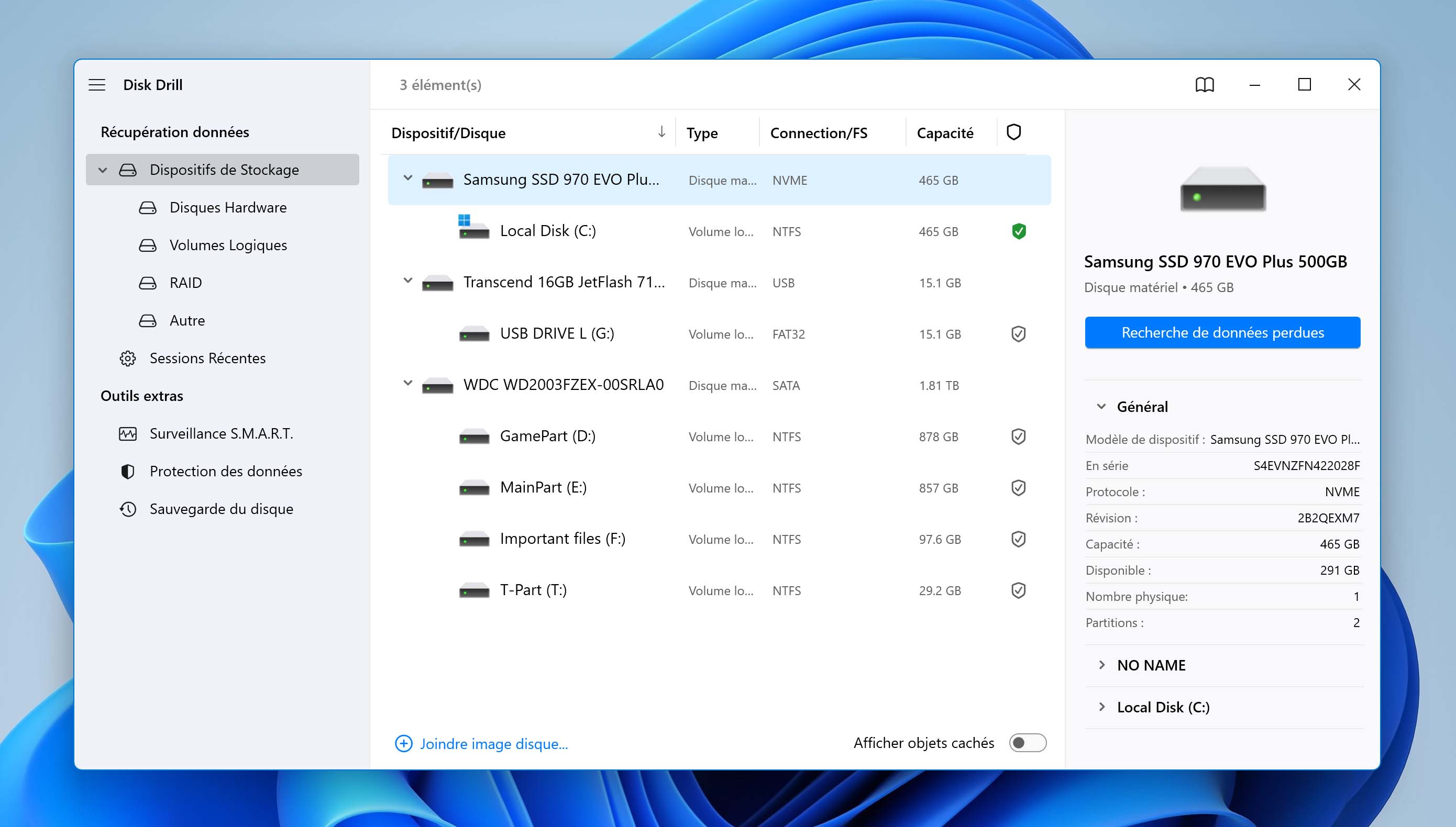 sélectionnez ssd et lancez le scan