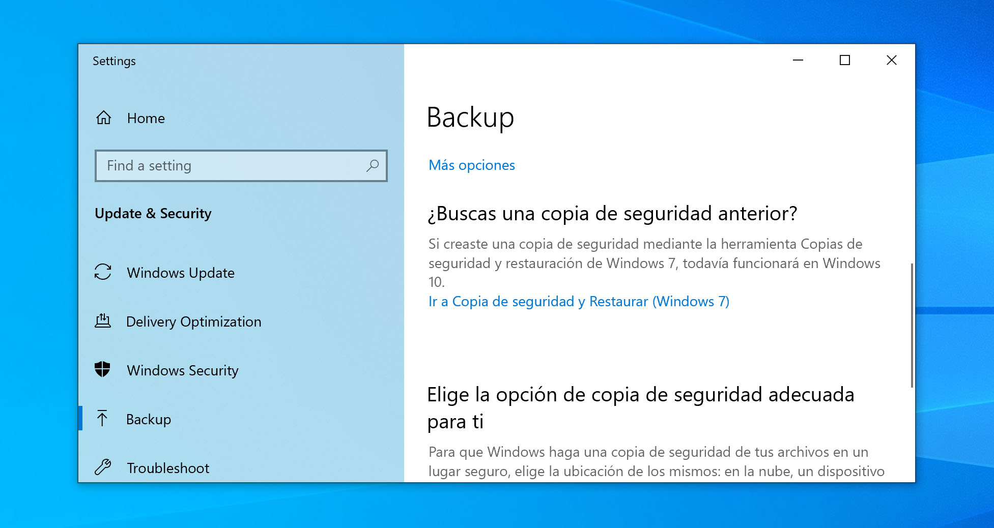 Ir a Copia de seguridad y Restaurar (Windows 7)