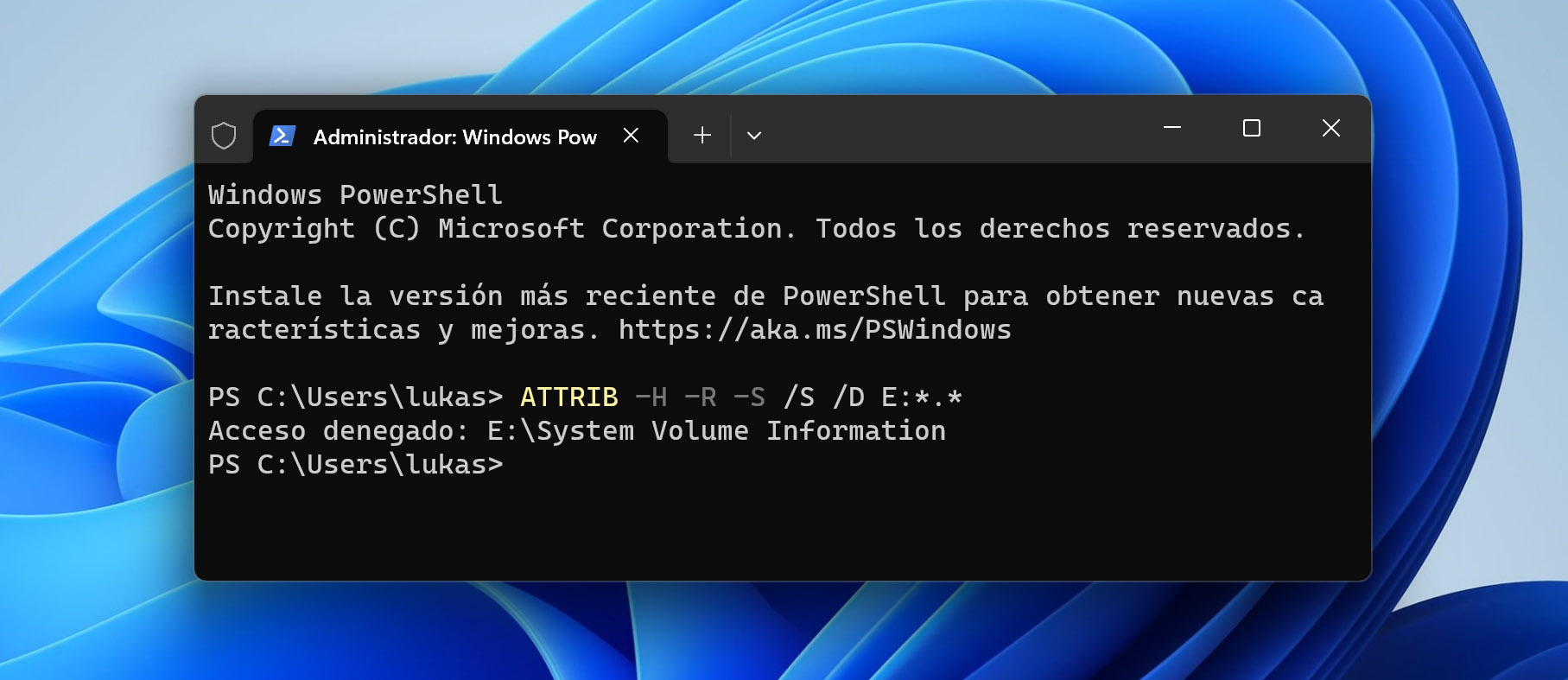 reparar atributos de archivo con cmd