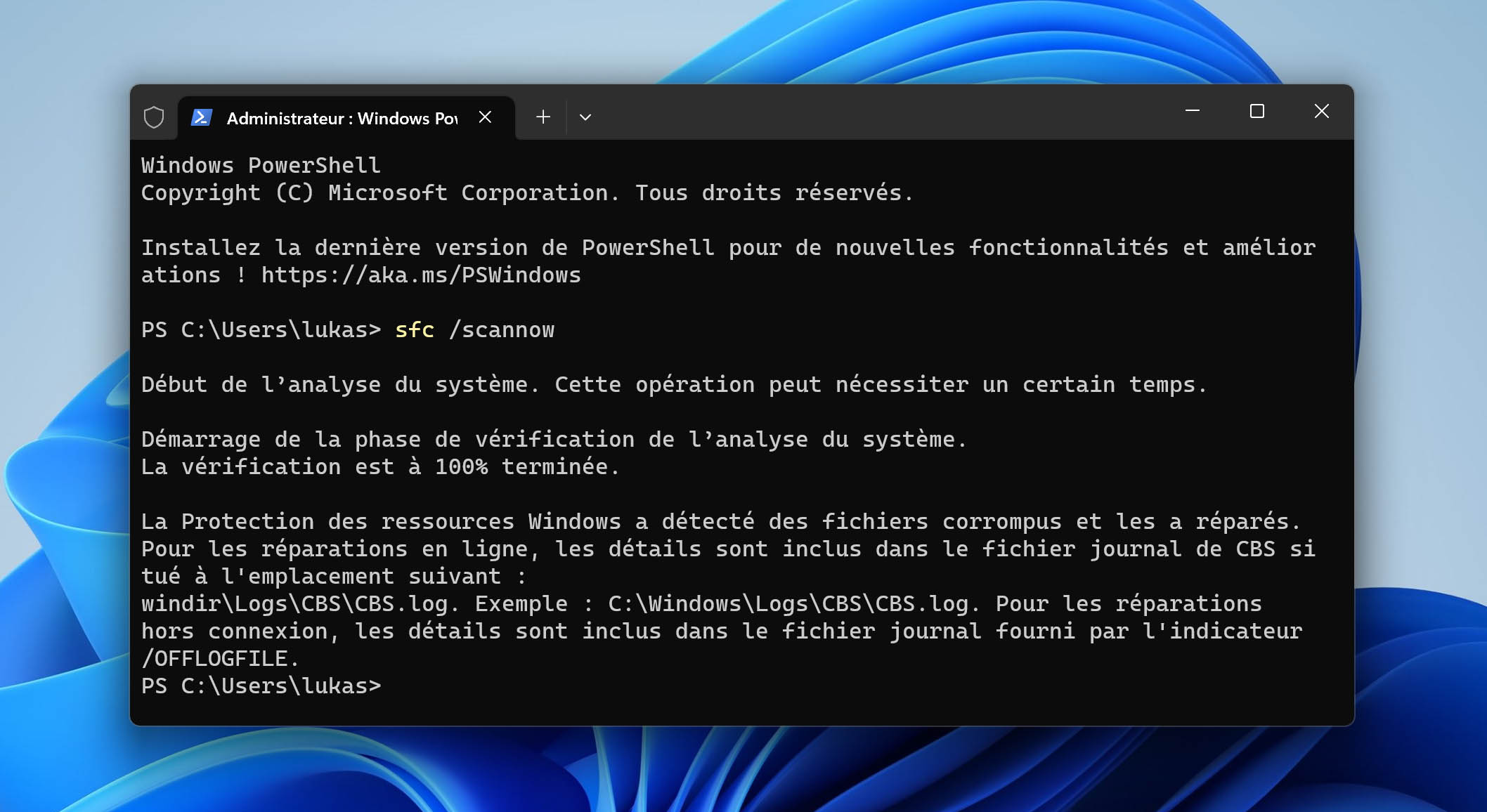 Utiliser le vérificateur de fichiers système de Windows