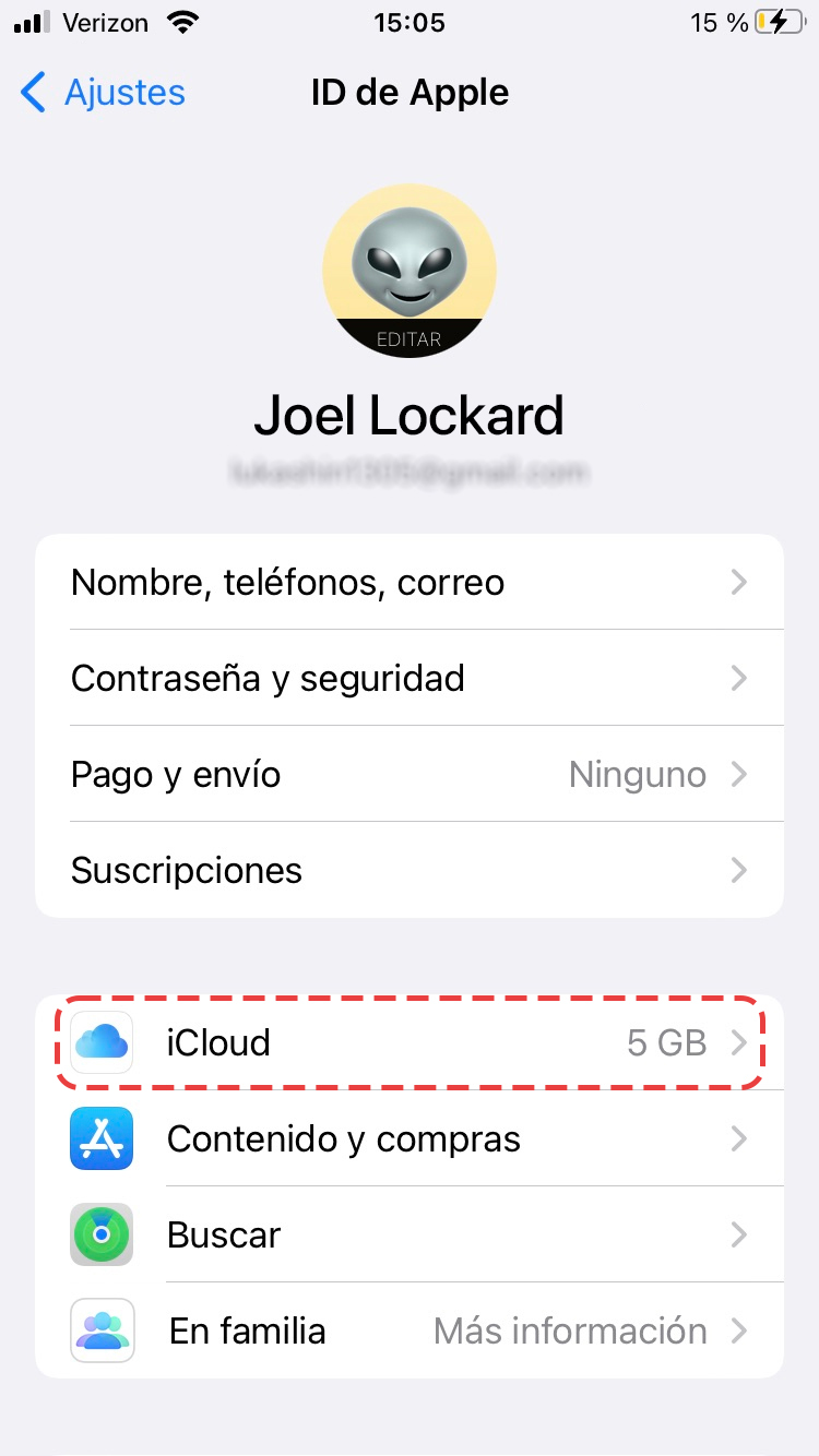 ir a la sección de icloud