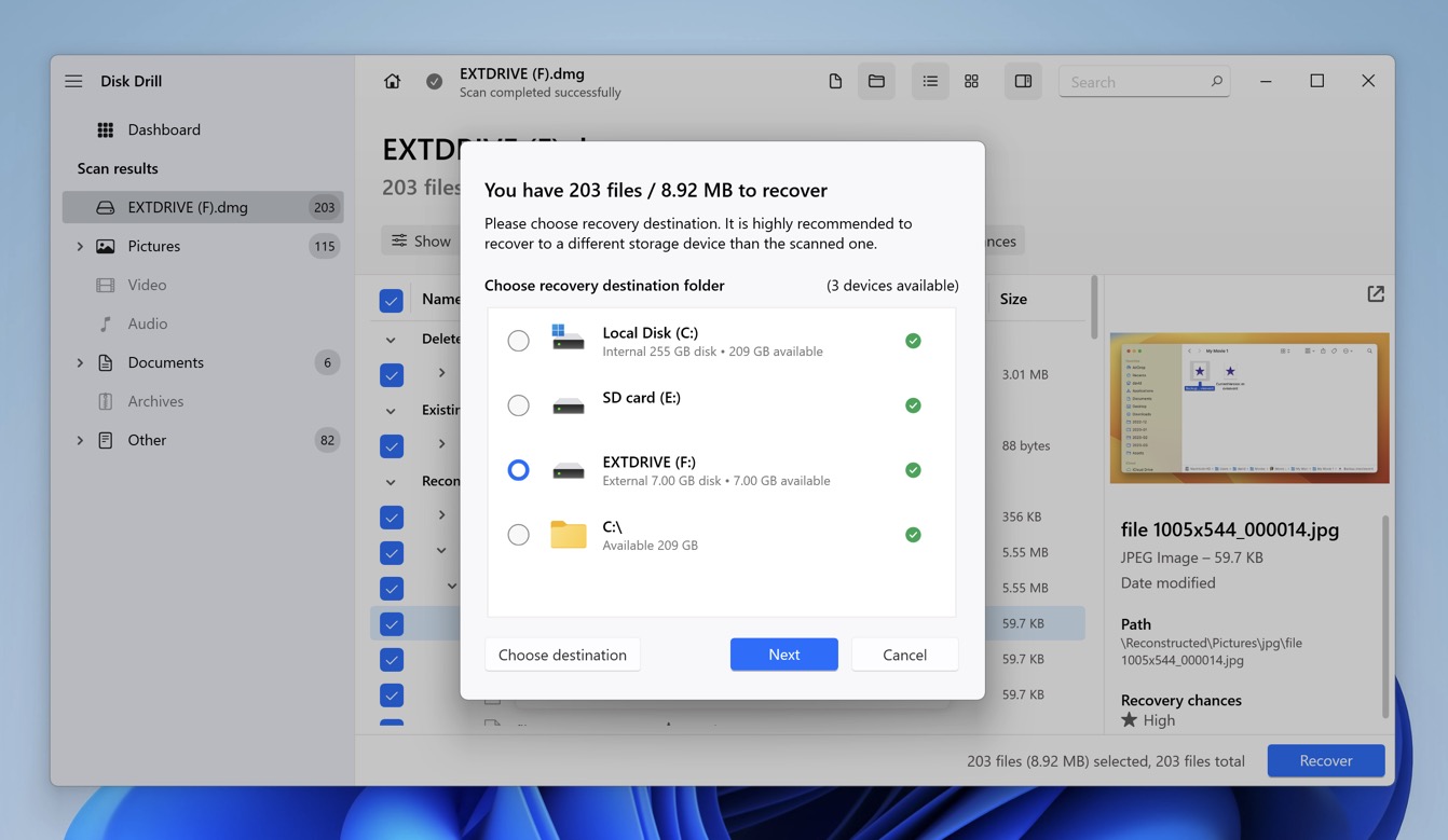 disk drill recover files to ext drive