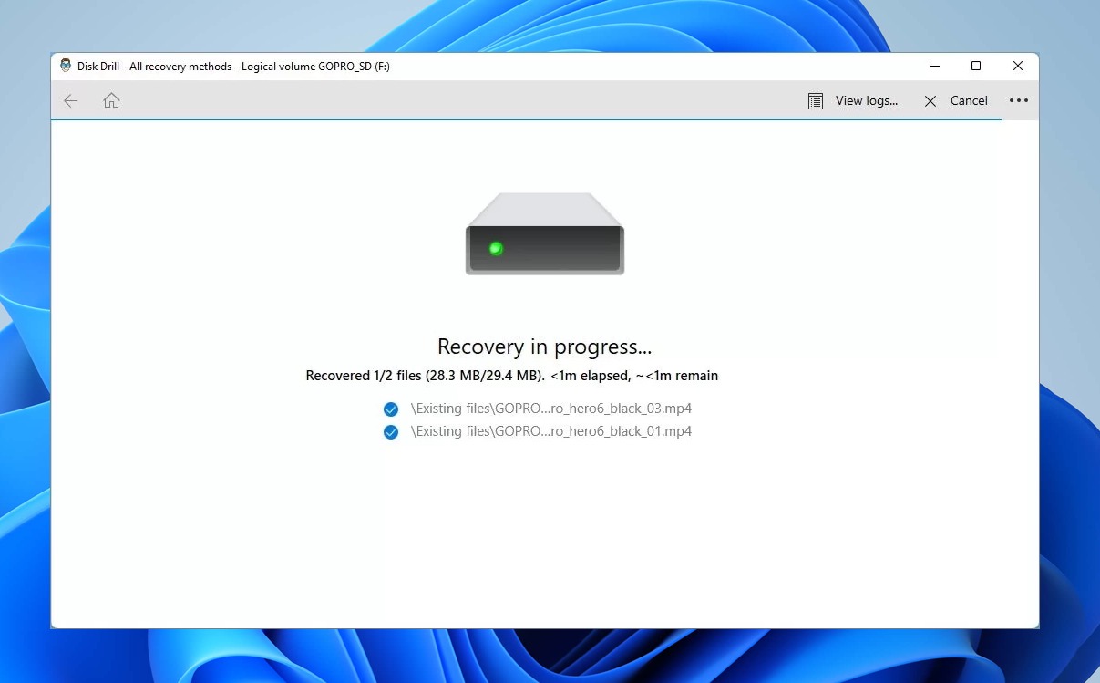 disk drill recovery in progress gopro