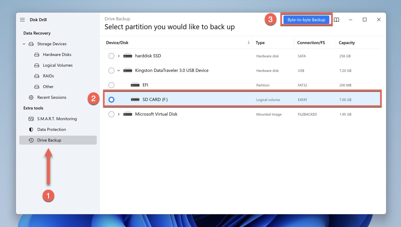 disk drill sd card byte to byte backup