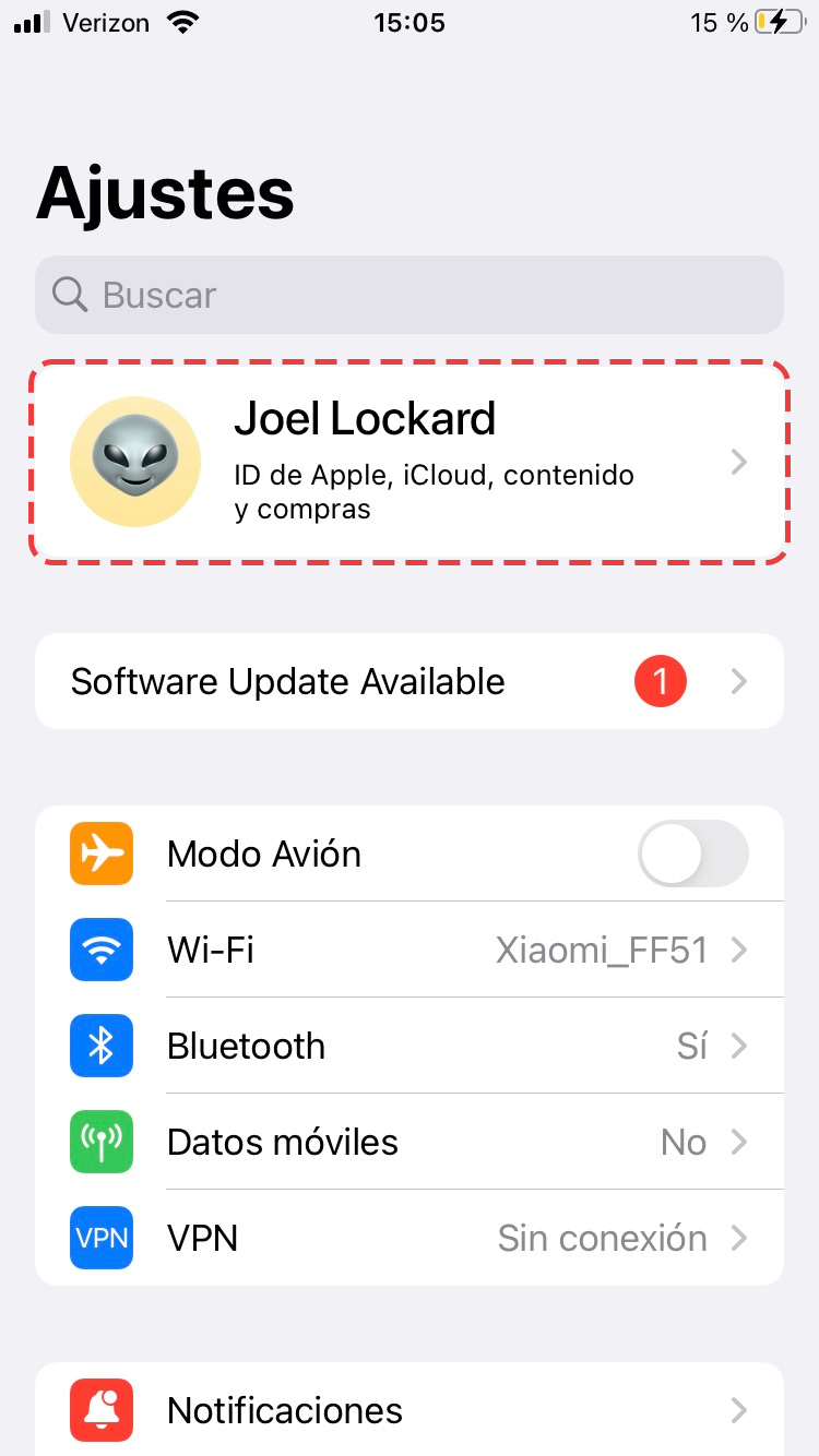 ir a la configuración de icloud