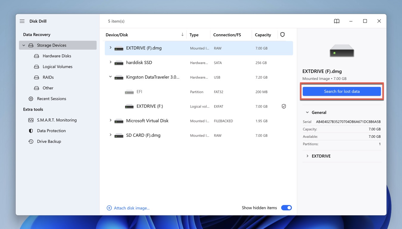 search for lost data disk drill external hard drive image