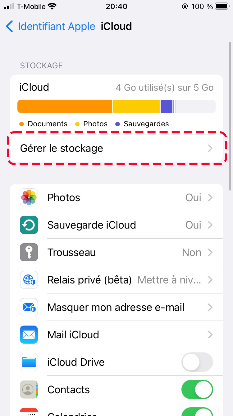 aller à gérer le stockage