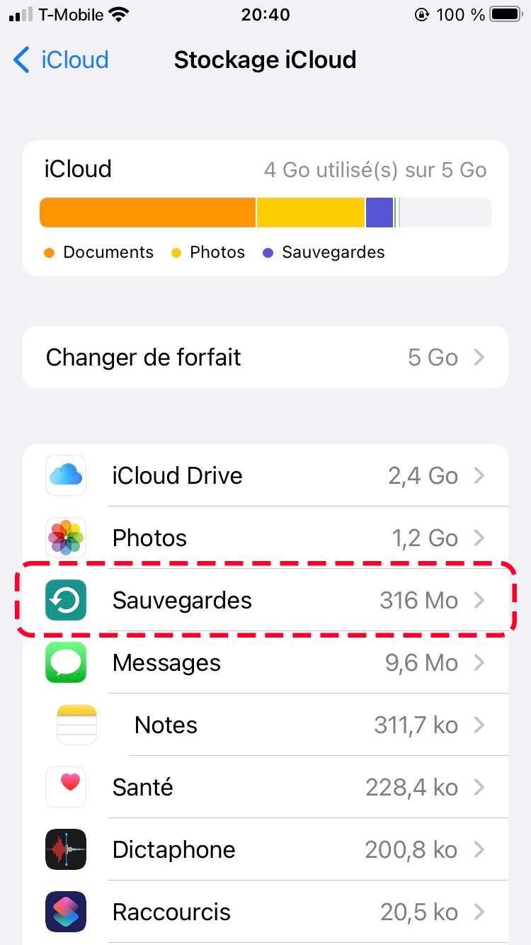 aller aux sauvegardes icloud