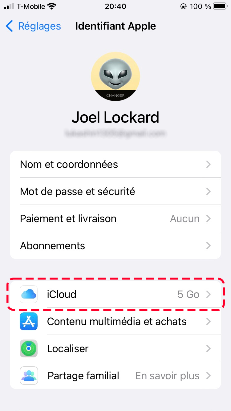 allez dans les paramètres icloud