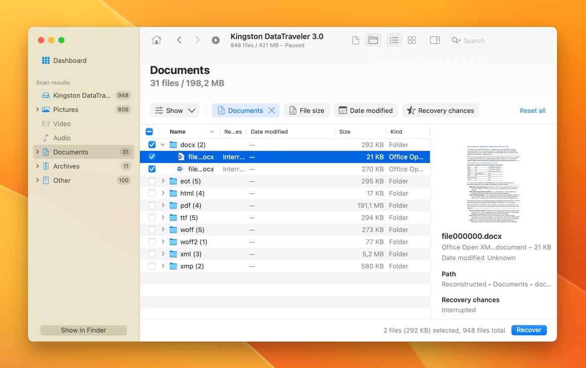 restore deleted Word document on mac using data recovery software