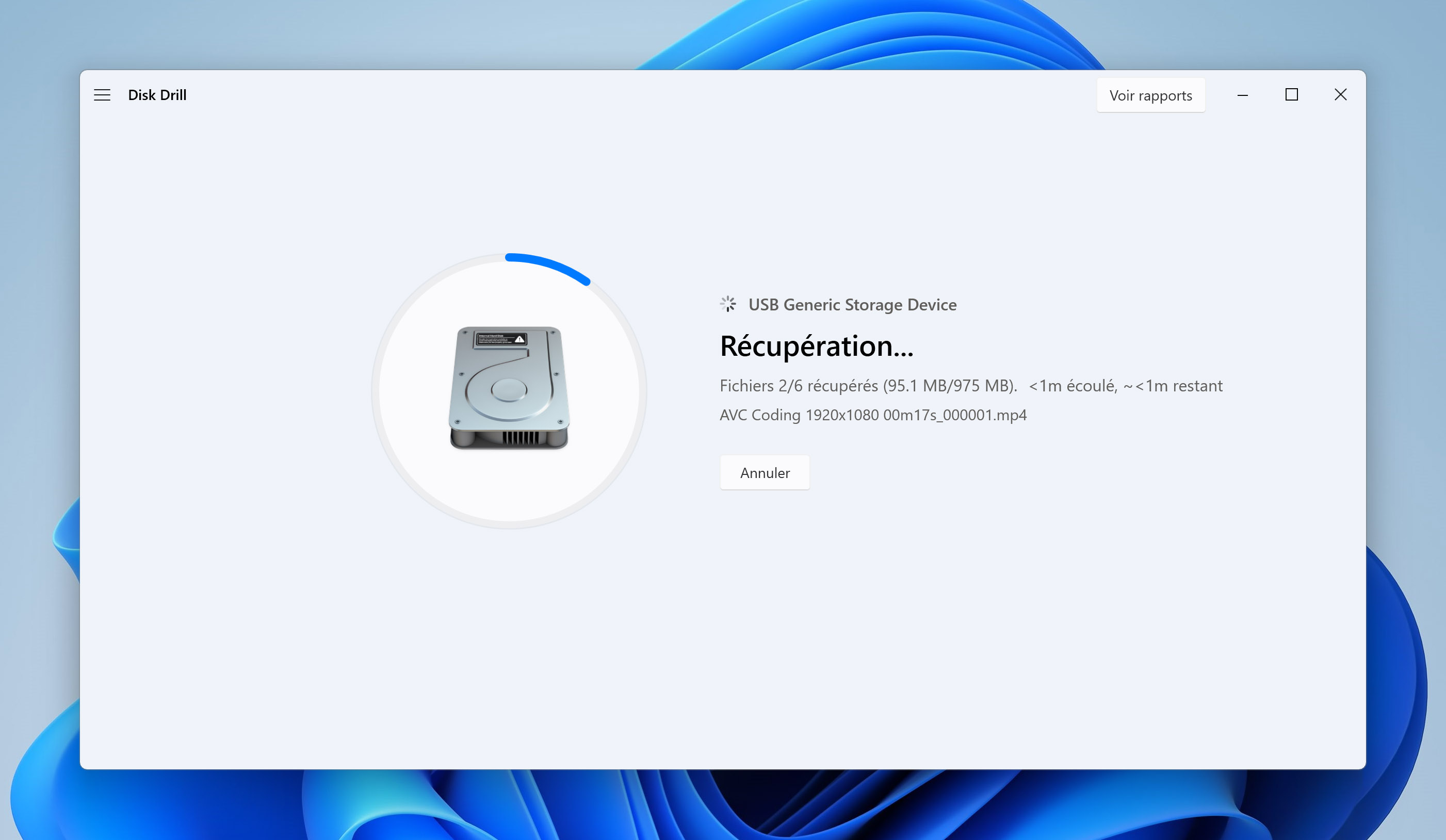 processus de récupération dans Disk Drill