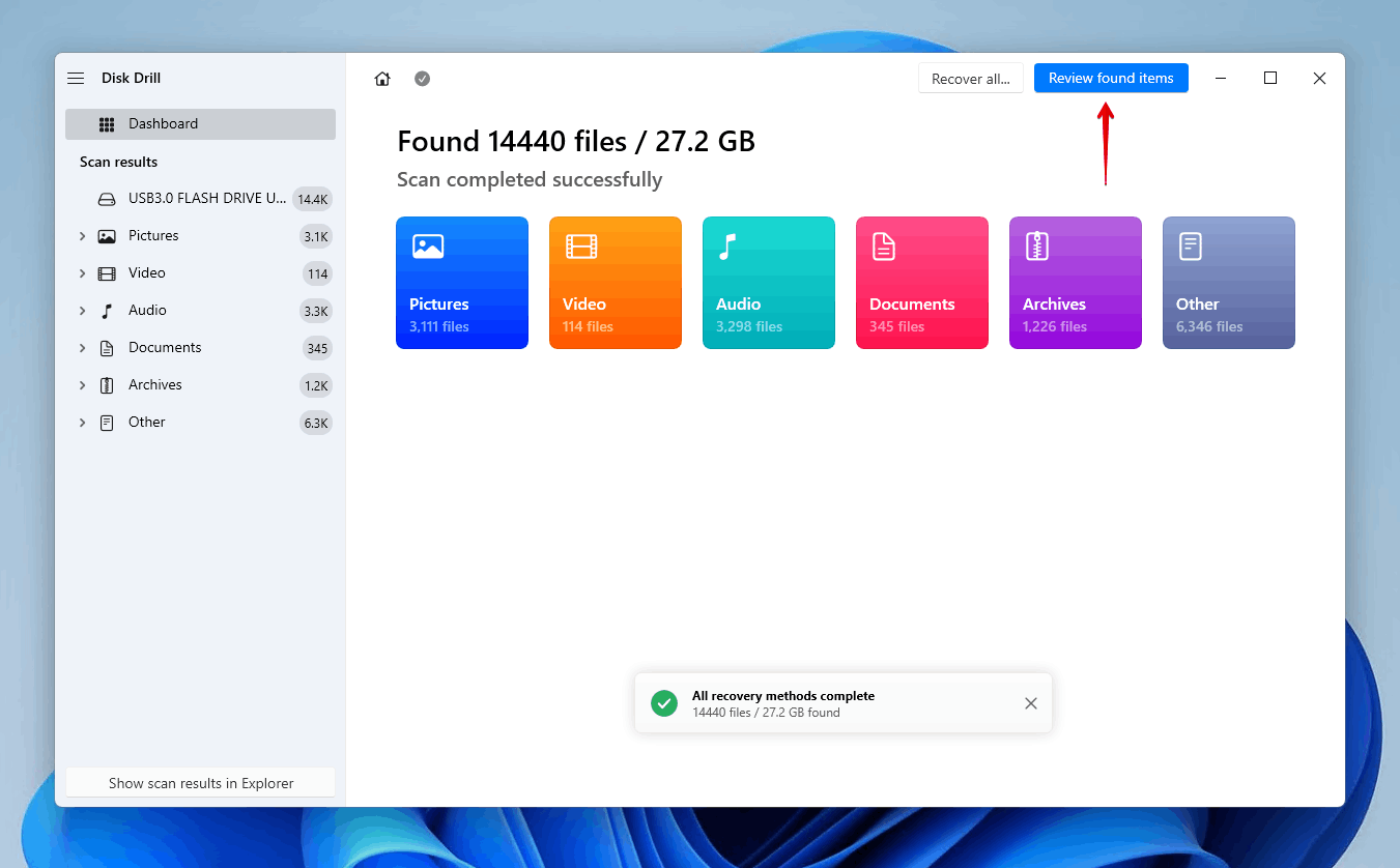 Reviewing the recoverable data on the quick formatted drive.