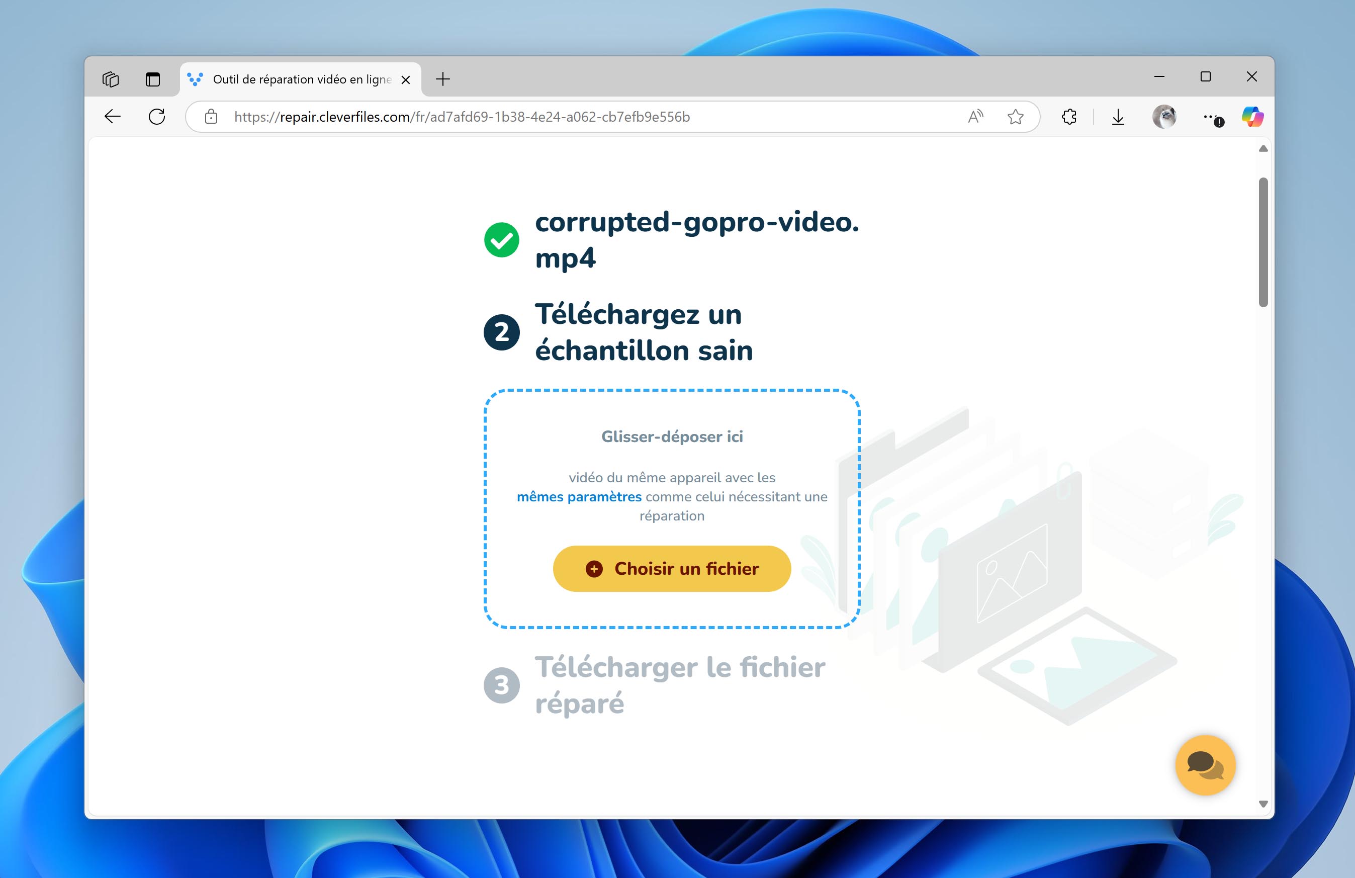 Clever Video Repair – Chargement d’une vidéo de référence