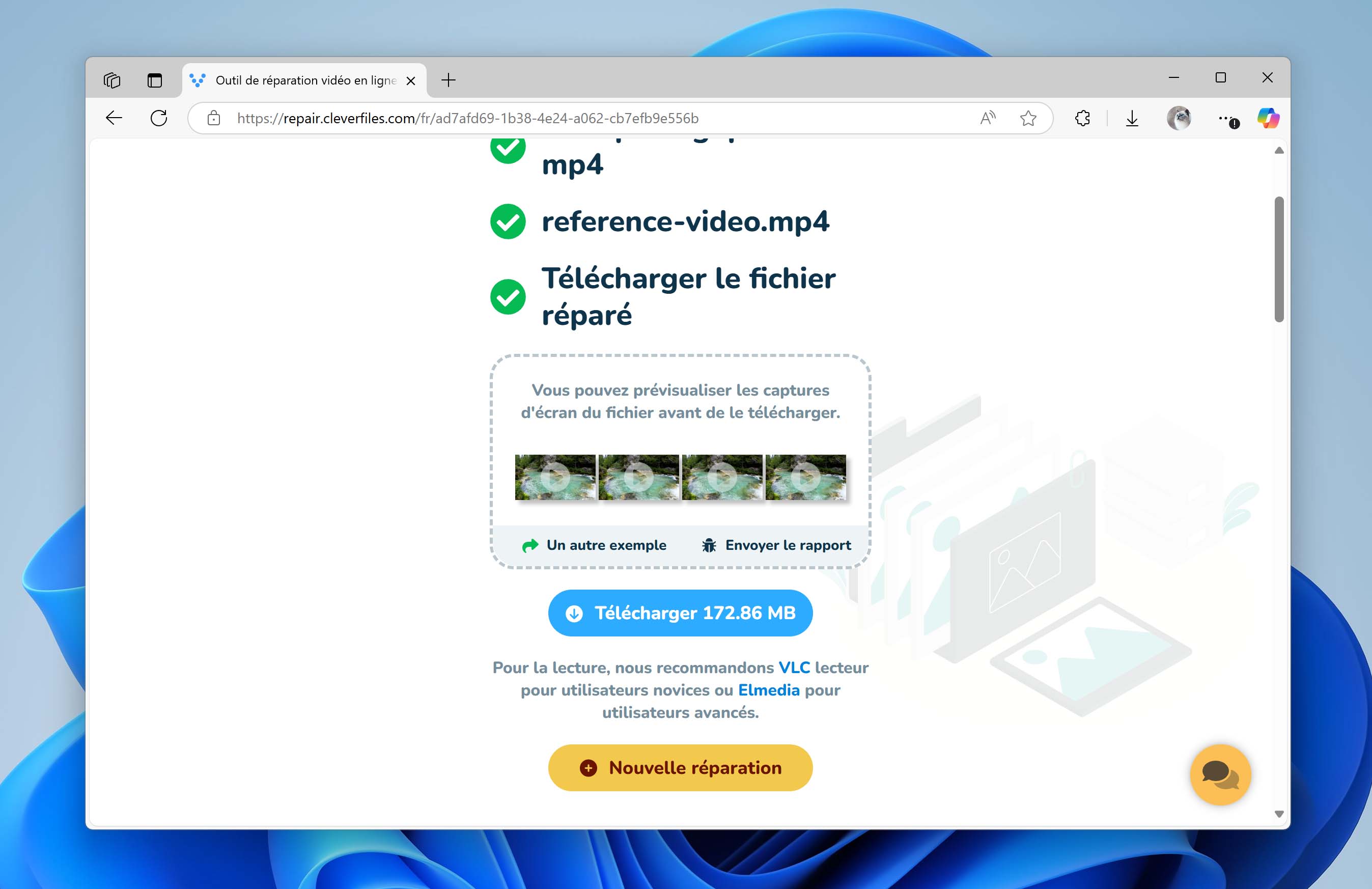 Clever Video Repair – Aperçu et téléchargement de la vidéo réparée
