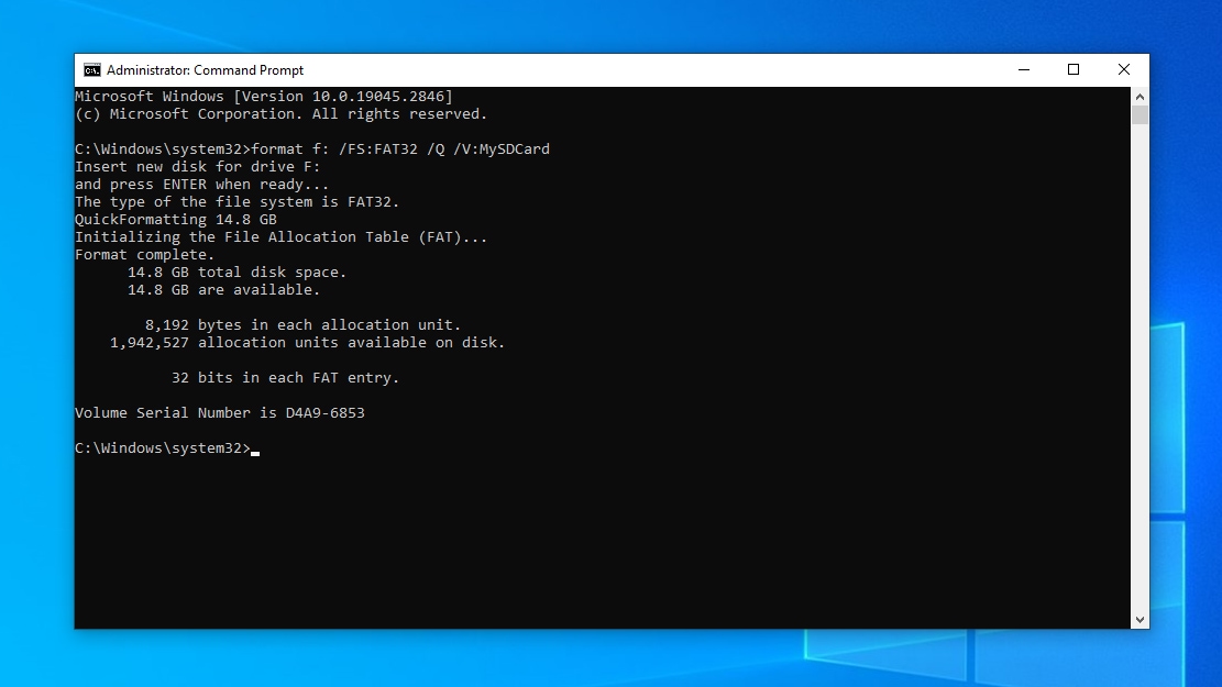 CMD Formatted Disk With FAT32