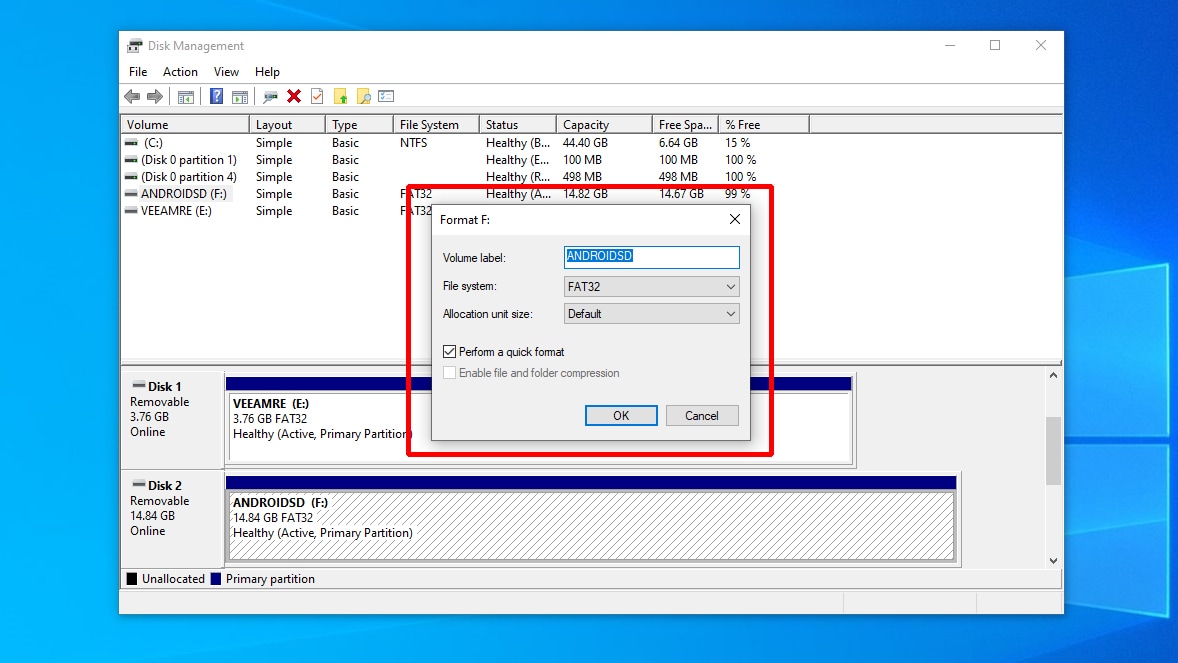 Disk Management Format Properties