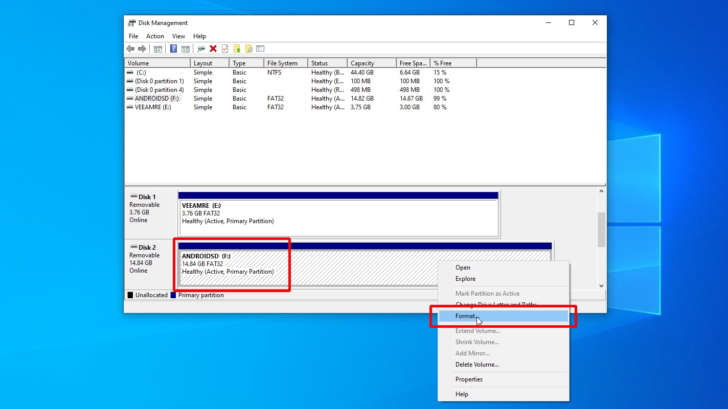 Disk Management Right Click Format