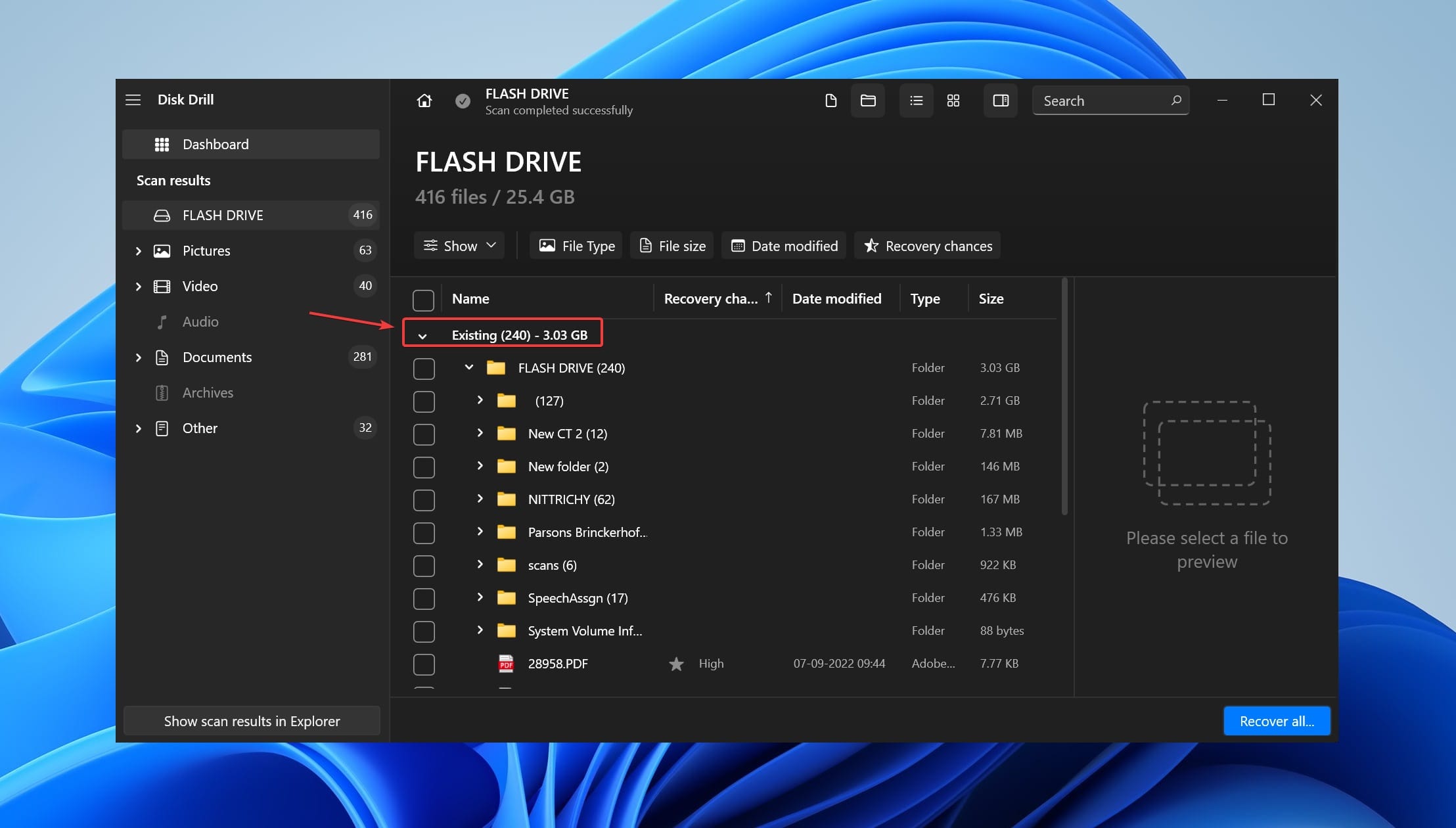 existing files on disk drill