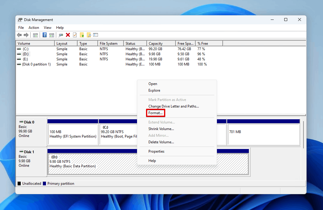 Formatting the partition.