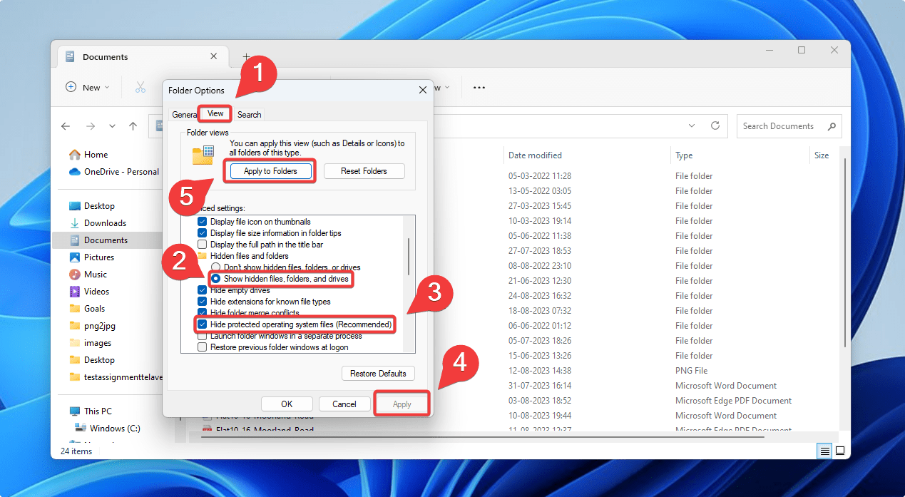unhiding files on file explorer