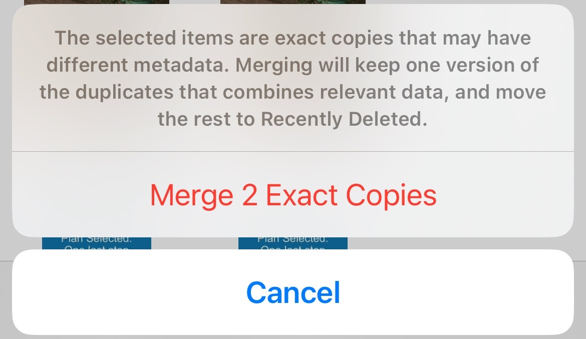 Merge 2 Exact Copies message