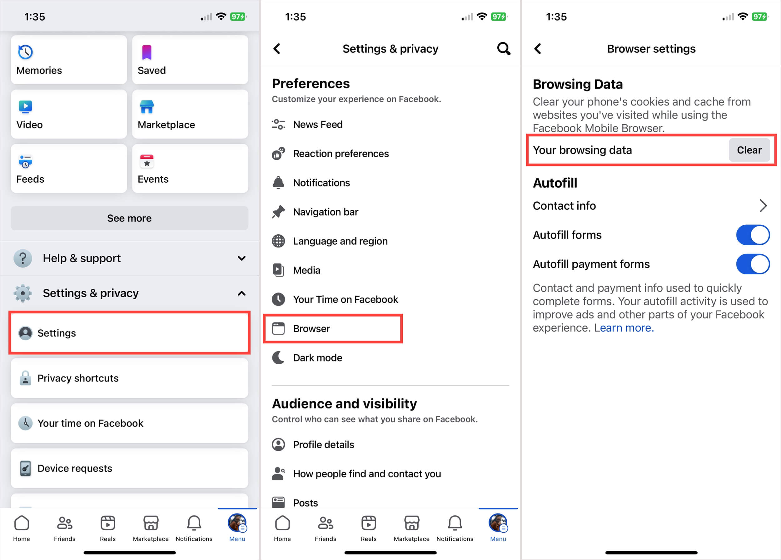 Clear Browsing Data on Facebook