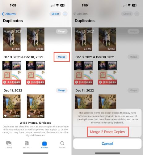 Merge duplicates and confirm
