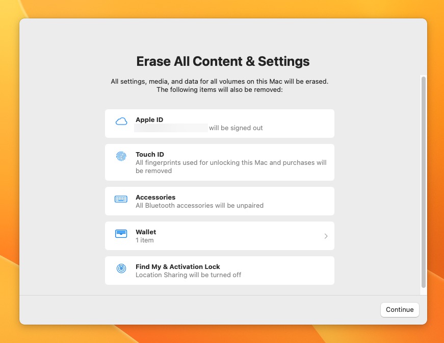 erase all content and settings window