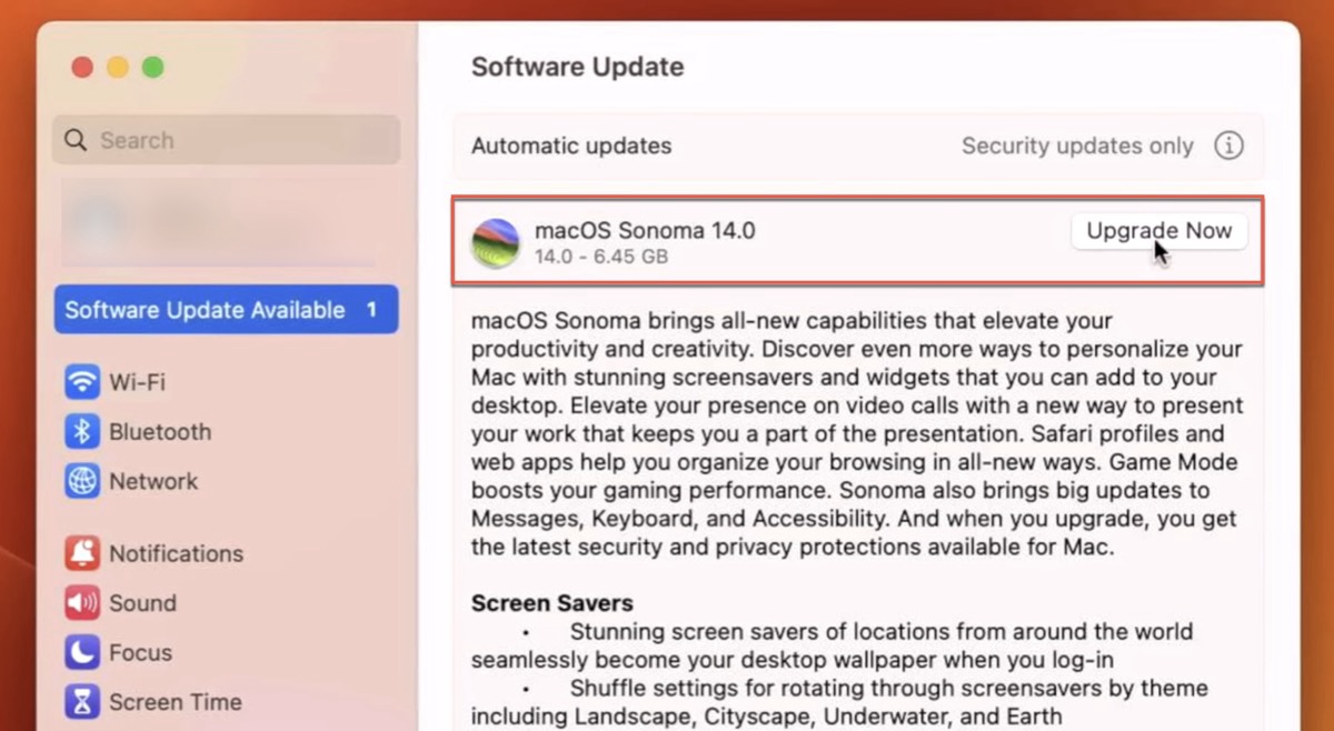 upgrade now sonoma highlighted