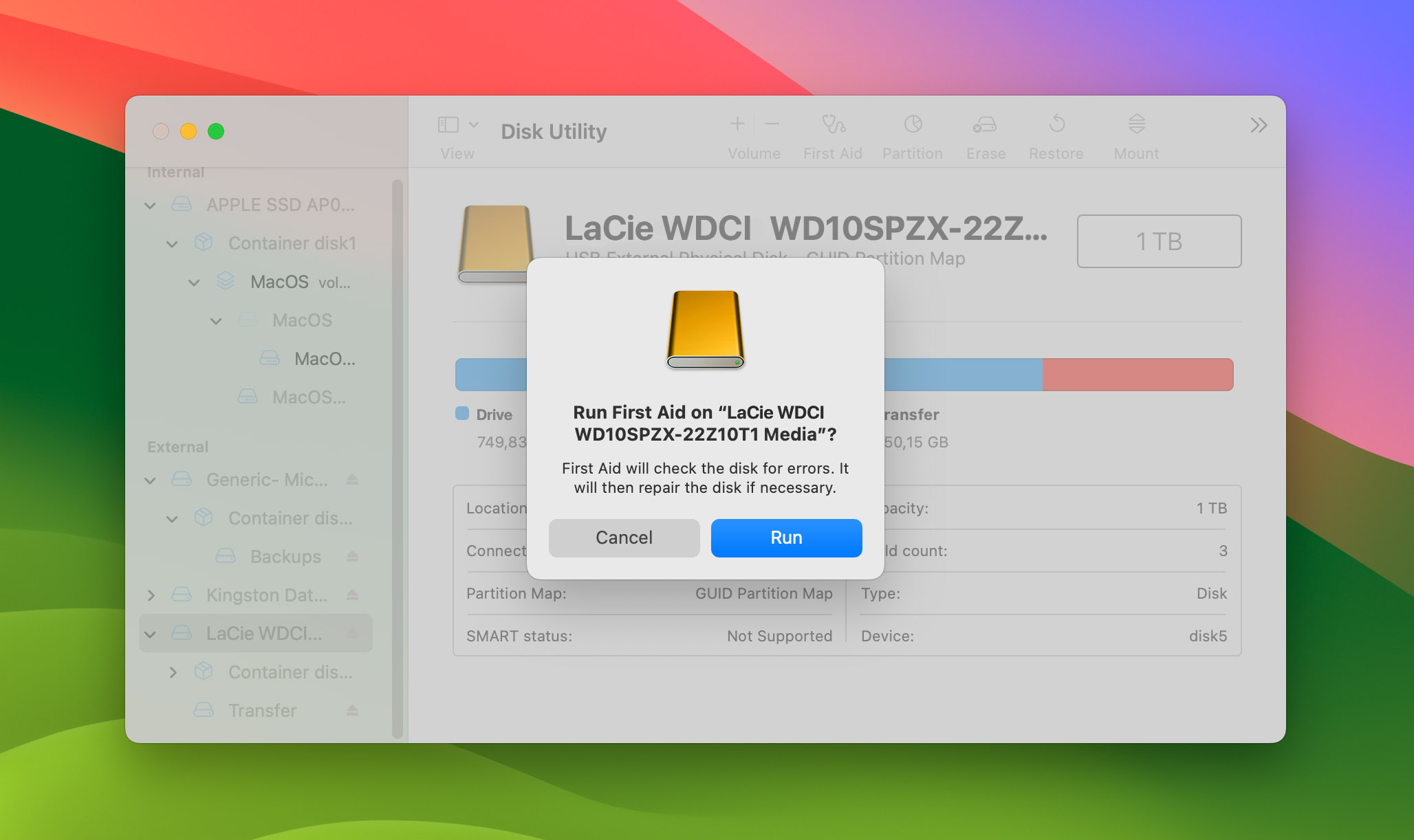 Run first aid on LaCie external drive