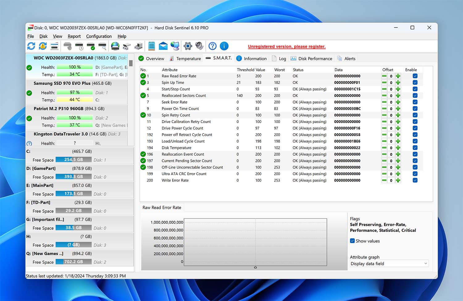 Hard Disk Sentinel screen.