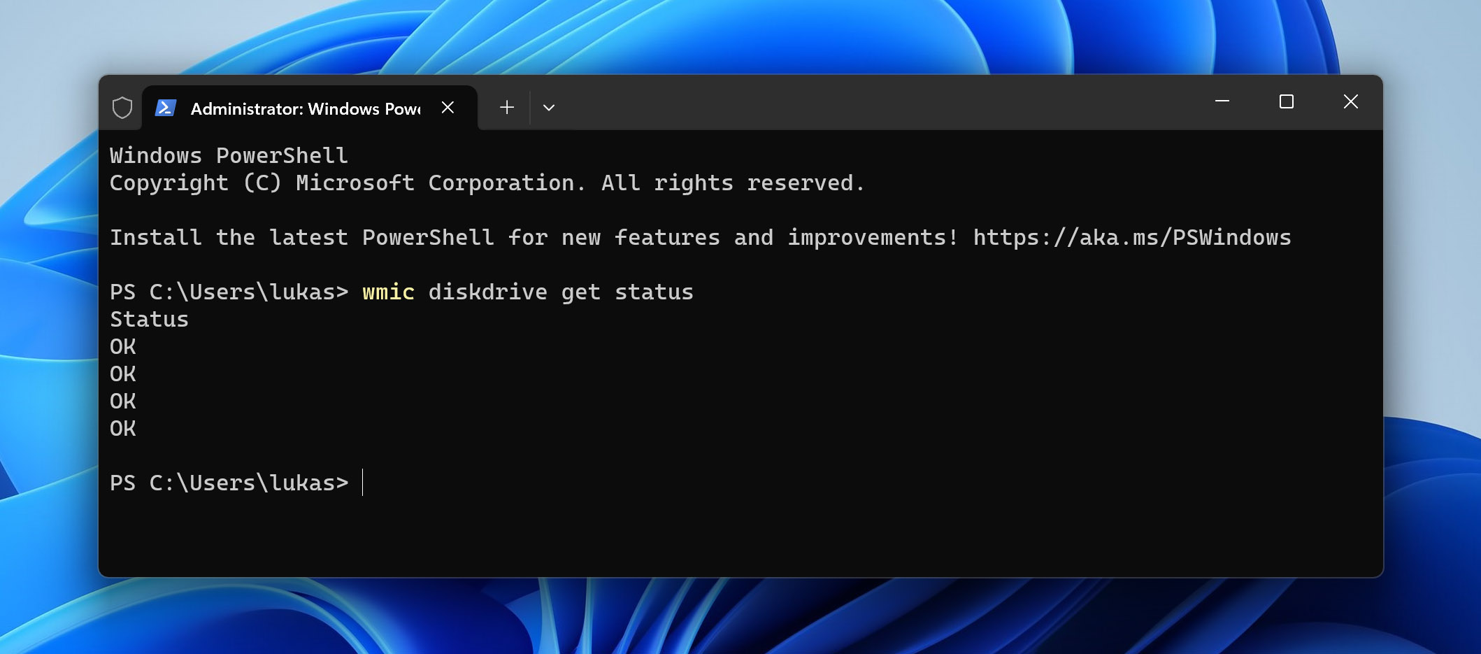 Check drive status in windows terminal