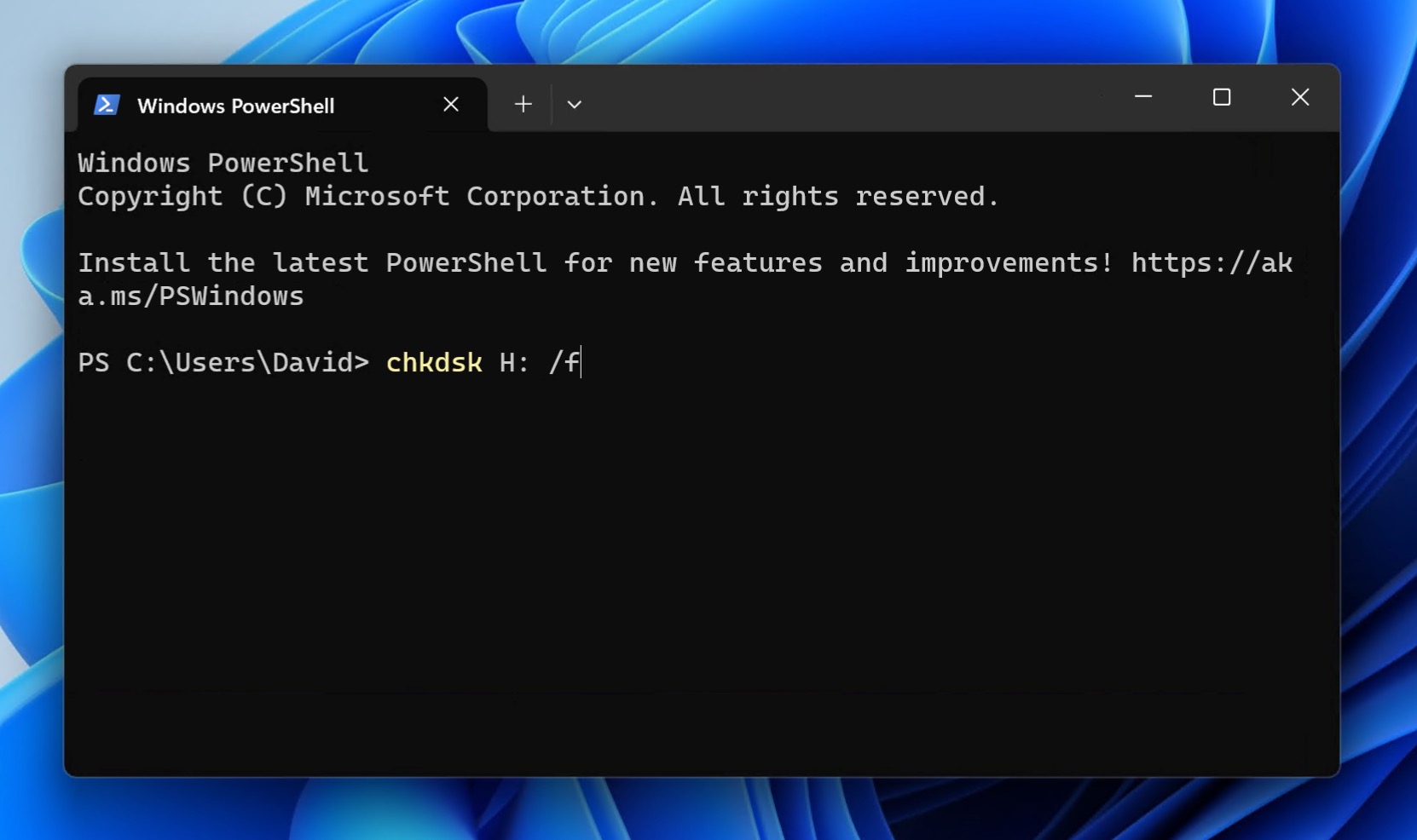 chkdsk in windows 11 terminal