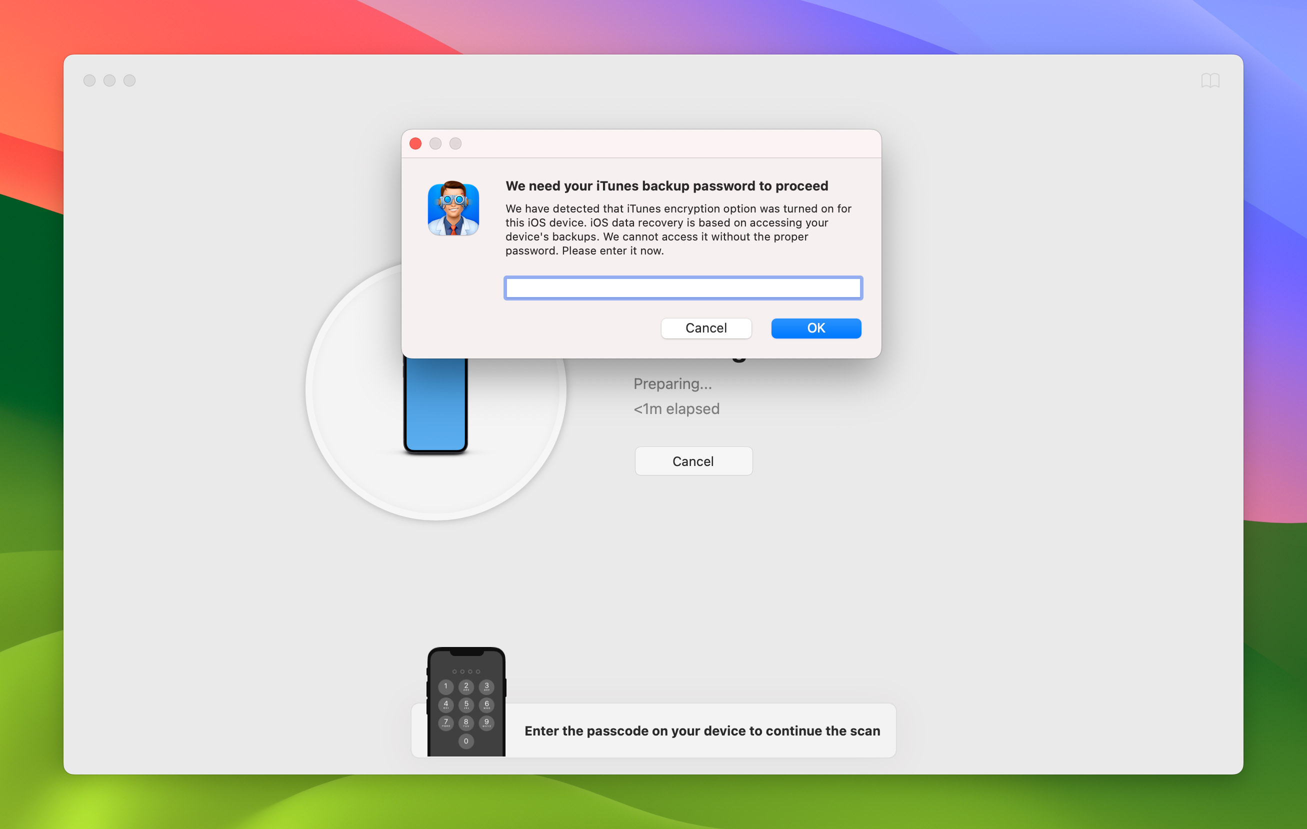 Enter iTunes backup password