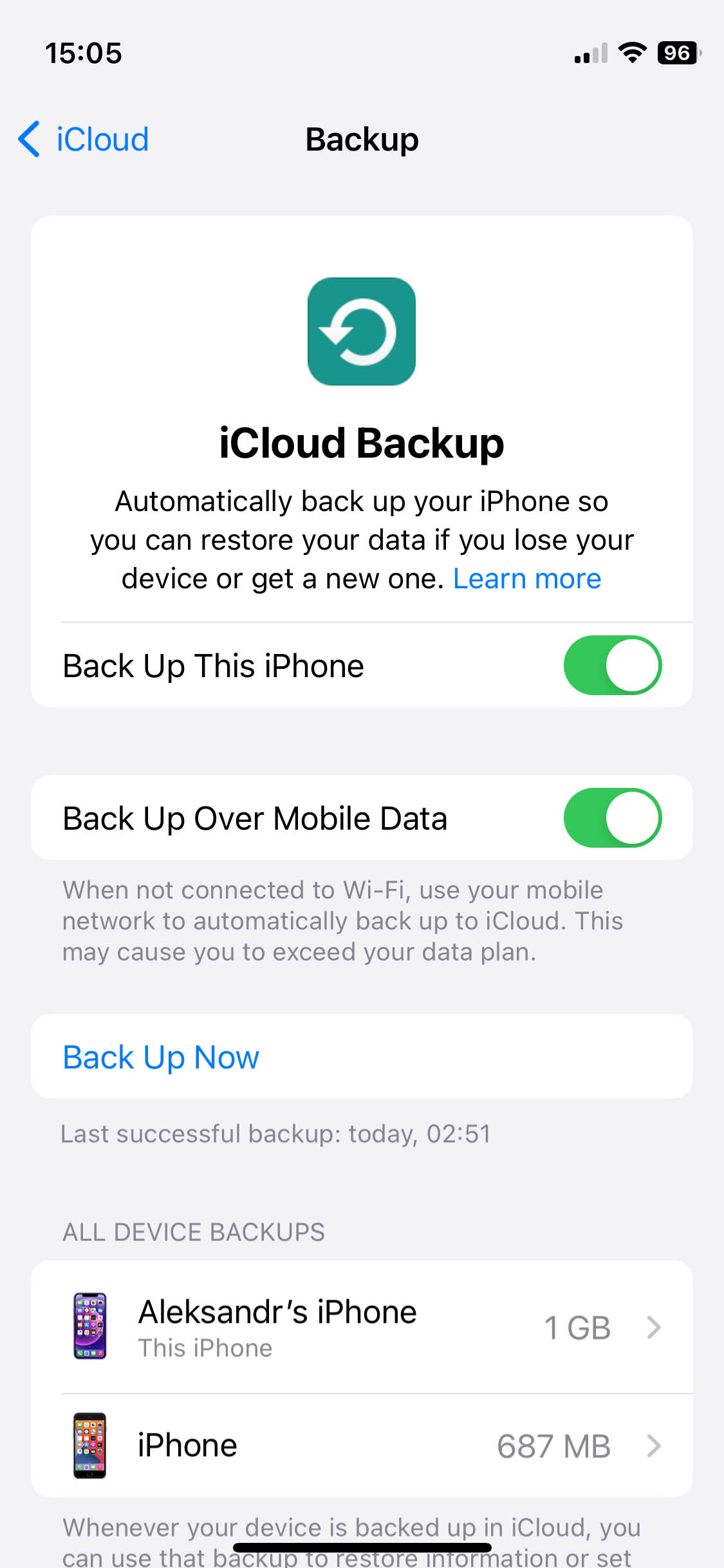 Click Back Up Now for manual backup